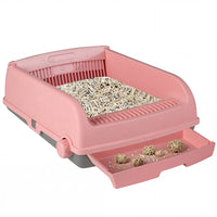 Semi-auto Open-top Cat Litter Box with High Side, Splash-Proof Cat Toilet