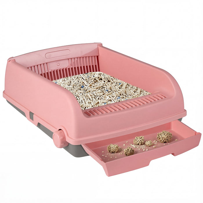 Semi-auto Open-top Cat Litter Box with High Side, Splash-Proof Cat Toilet