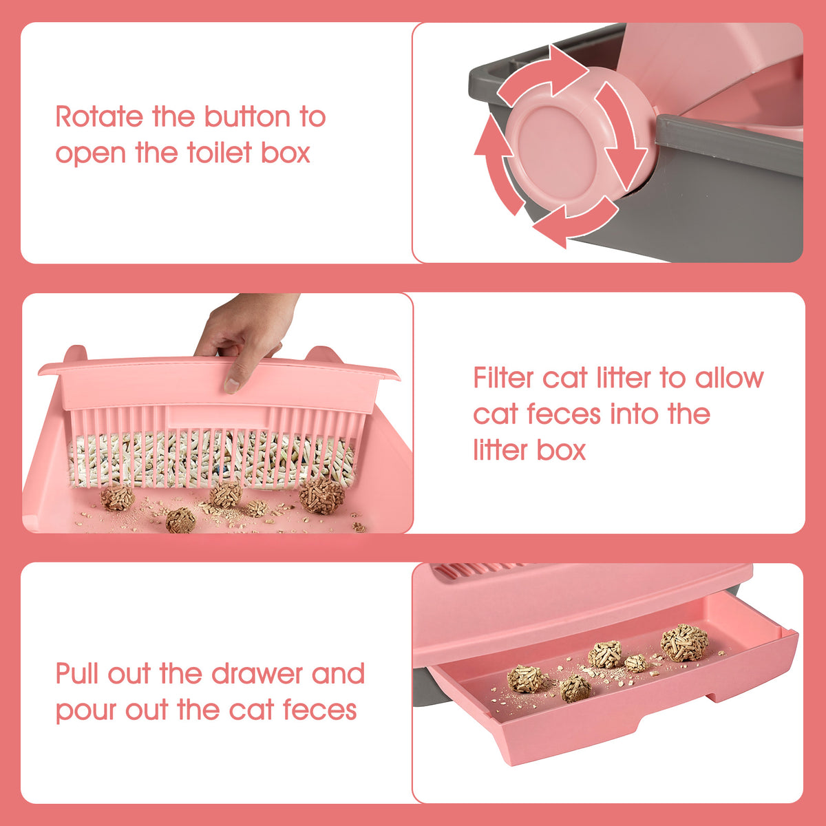 Semi-auto Open-top Cat Litter Box with High Side, Splash-Proof Cat Toilet