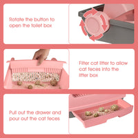 Semi-auto Open-top Cat Litter Box with High Side, Splash-Proof Cat Toilet