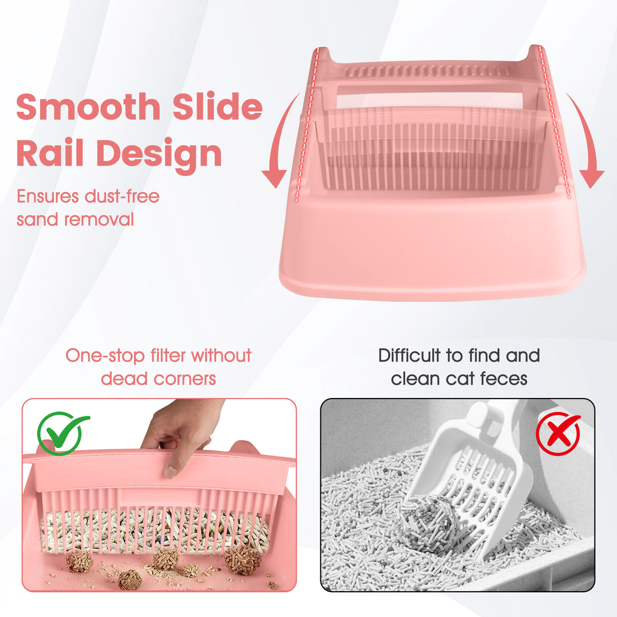 Semi-auto Open-top Cat Litter Box with High Side, Splash-Proof Cat Toilet