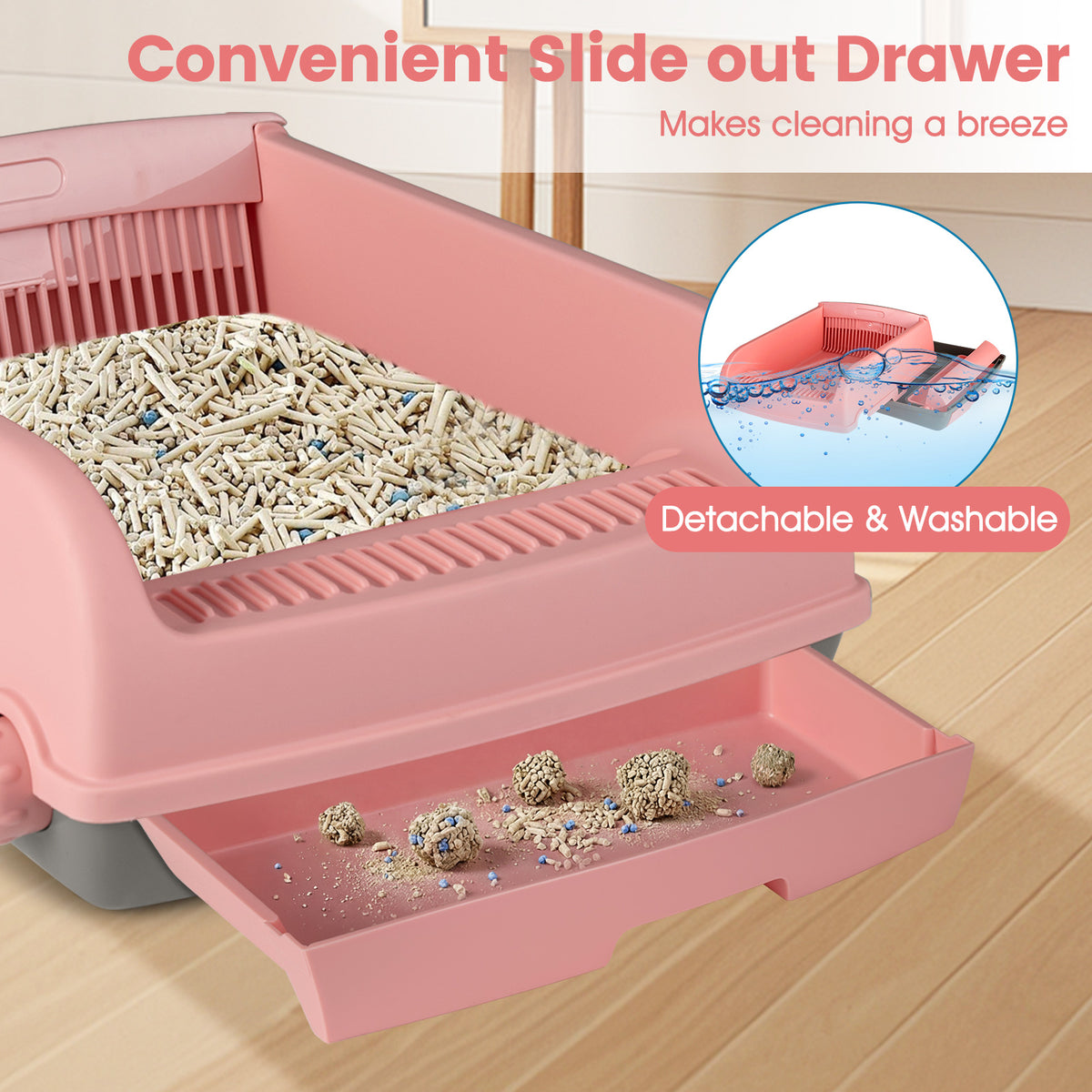 Semi-auto Open-top Cat Litter Box with High Side, Splash-Proof Cat Toilet