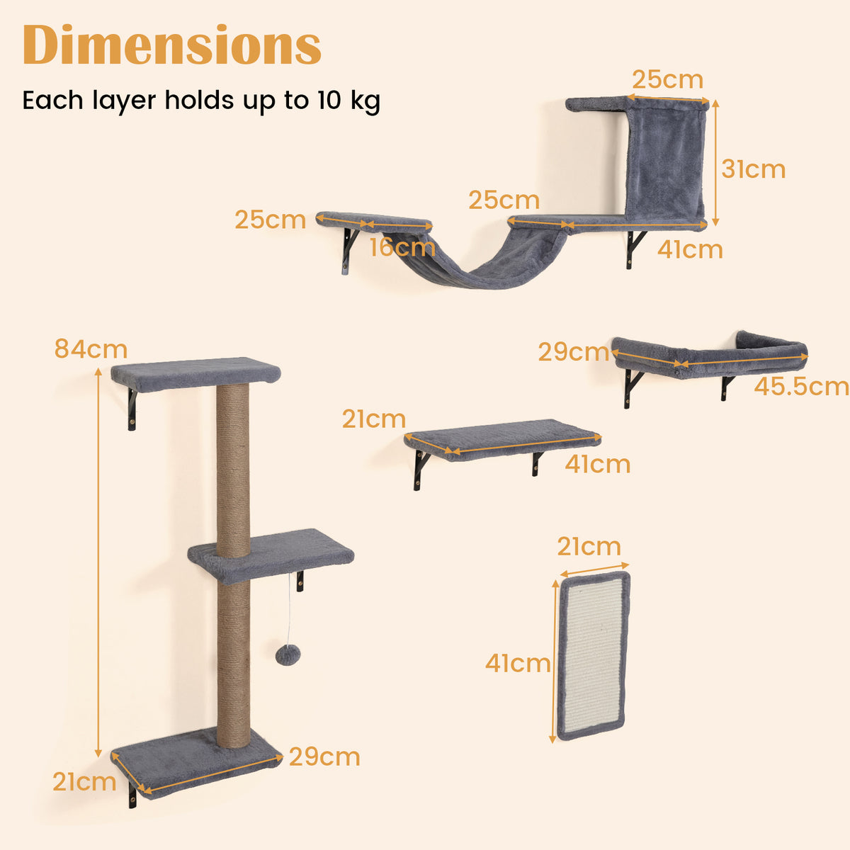 5-in-1 Cat Climbing Wall with Cat Tree & Cat House with Bridge