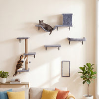 5-in-1 Cat Climbing Wall with Cat Tree & Cat House with Bridge