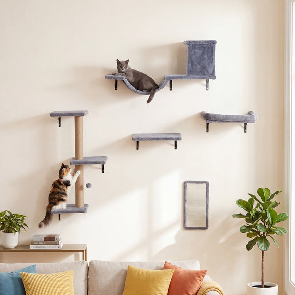 5-in-1 Cat Climbing Wall with Cat Tree & Cat House with Bridge