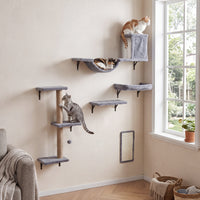 5-in-1 Cat Climbing Wall with Cat Tree & Cat House with Bridge