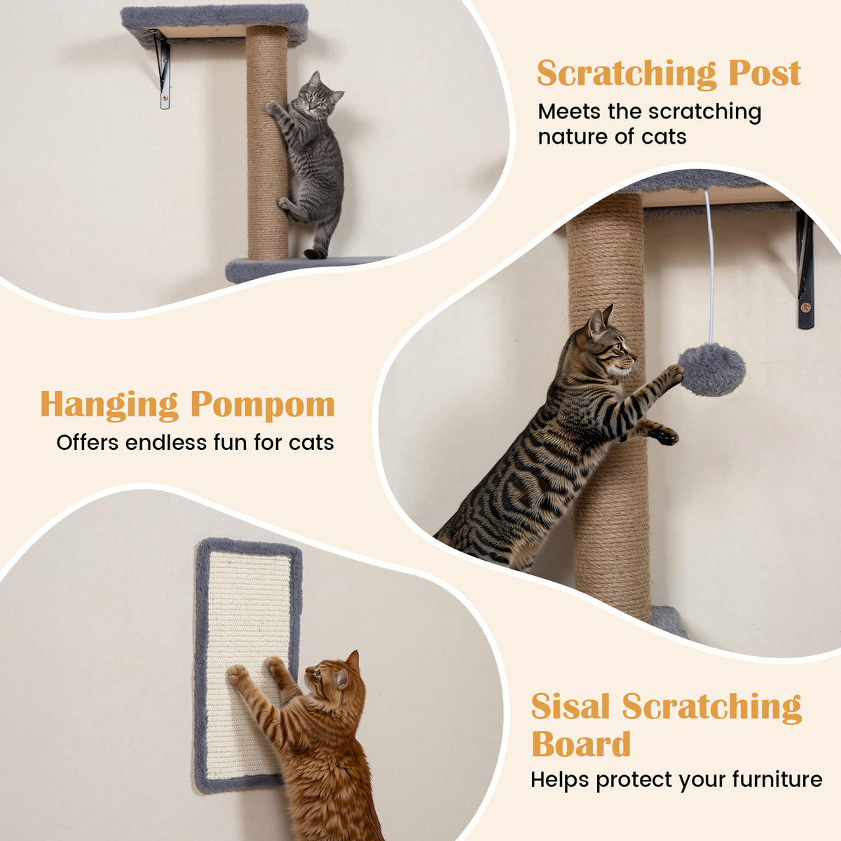 5-in-1 Cat Climbing Wall with Cat Tree & Cat House with Bridge