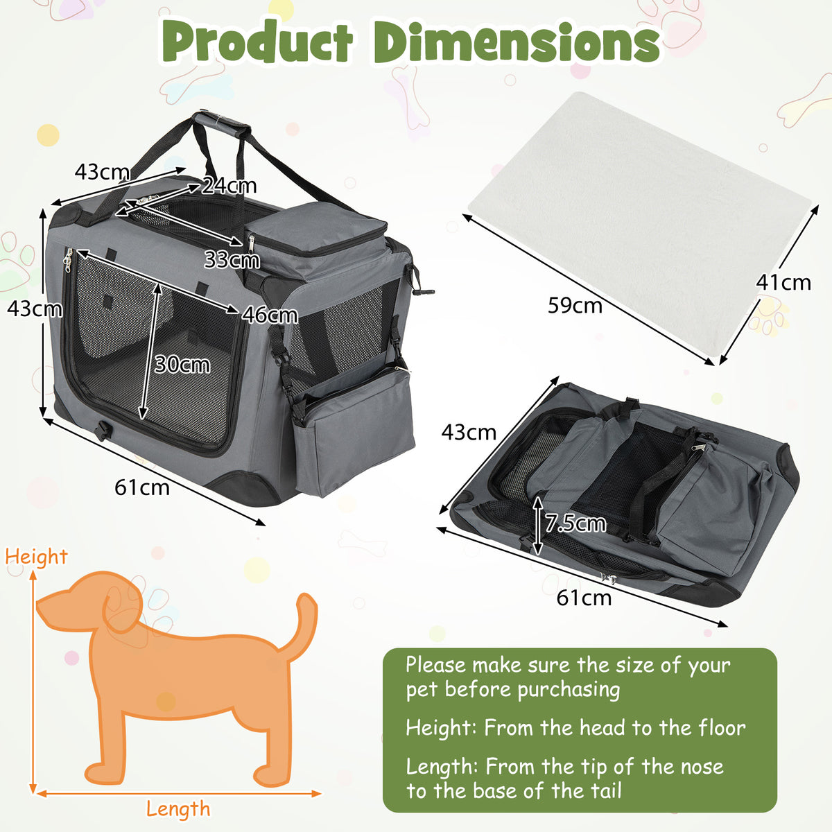 61/72/84/91cm Collapsible Soft Dog Crate with Mesh Windows for Small/Medium/Large Dogs and Cats