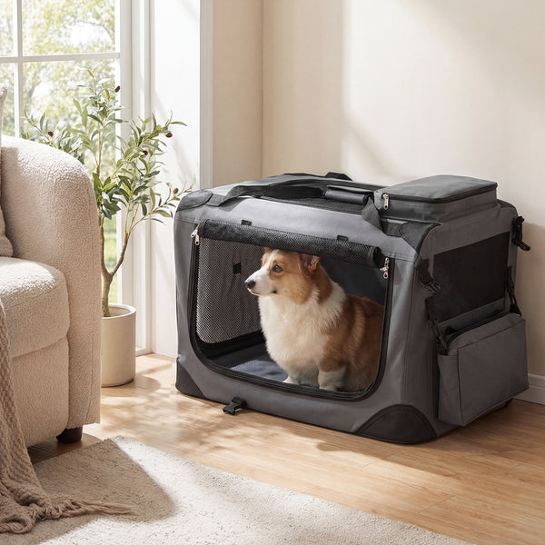 61/72/84/91cm Collapsible Soft Dog Crate with Mesh Windows for Small/Medium/Large Dogs and Cats