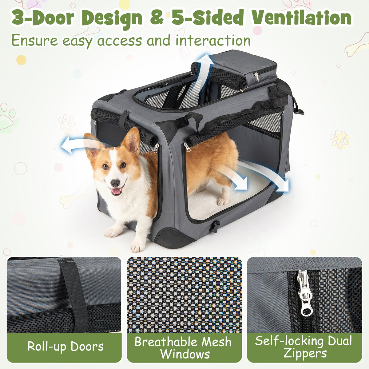 61/72/84/91cm Collapsible Soft Dog Crate with Mesh Windows for Small/Medium/Large Dogs and Cats