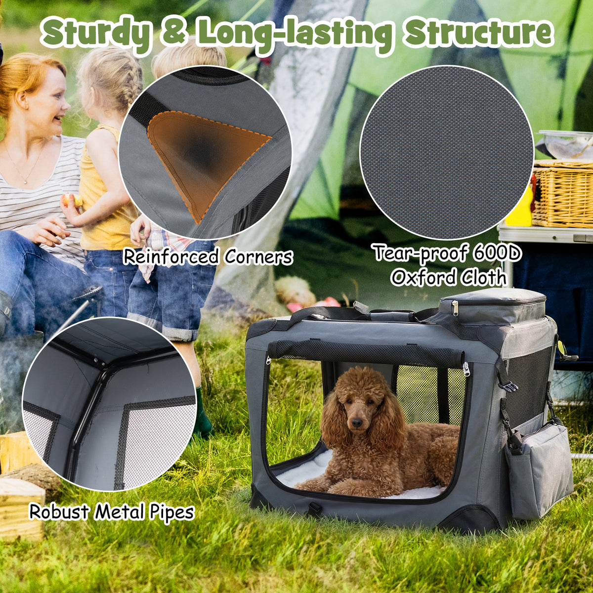 61/72/84/91cm Collapsible Soft Dog Crate with Mesh Windows for Small/Medium/Large Dogs and Cats