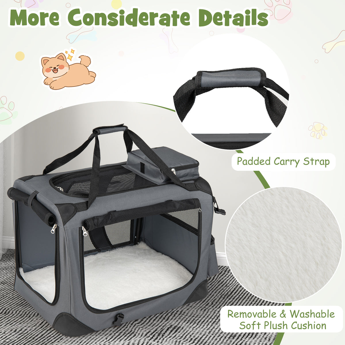 61/72/84/91cm Collapsible Soft Dog Crate with Mesh Windows for Small/Medium/Large Dogs and Cats