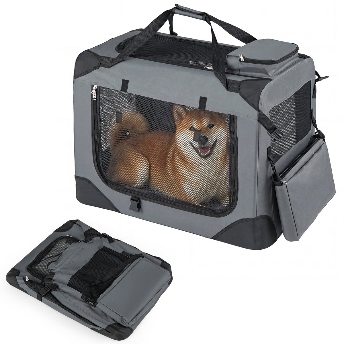 61/72/84/91cm Collapsible Soft Dog Crate with Mesh Windows for Small/Medium/Large Dogs and Cats