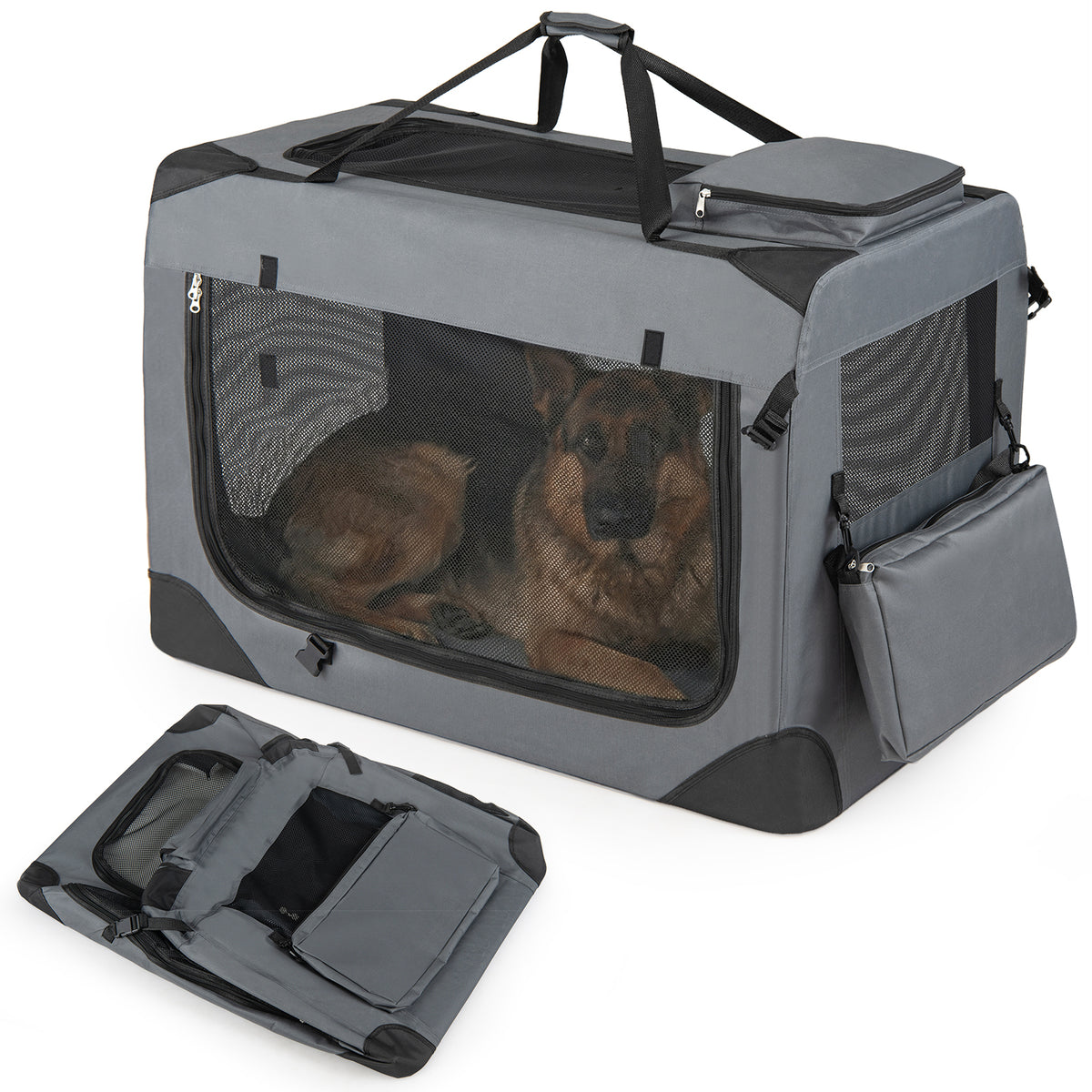 61/72/84/91cm Collapsible Soft Dog Crate with Mesh Windows for Small/Medium/Large Dogs and Cats