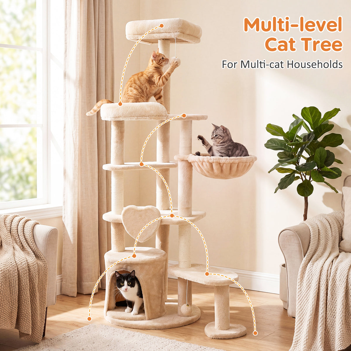 Large Multi-Level Cat Tree Cat Tower with Scratching Posts