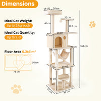 168 cm Tall Multi-Level Cat Tower with 2 Perches