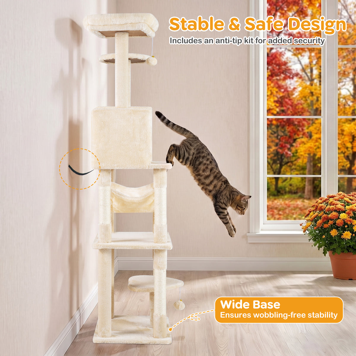 168 cm Tall Multi-Level Cat Tower with 2 Perches