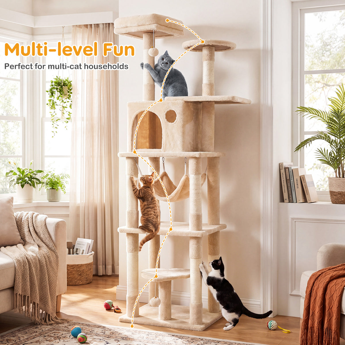168 cm Tall Multi-Level Cat Tower with 2 Perches