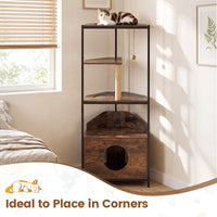 Corner Cat Tree with Scratching Post and Playing Ball Through-hole Design for Indoor