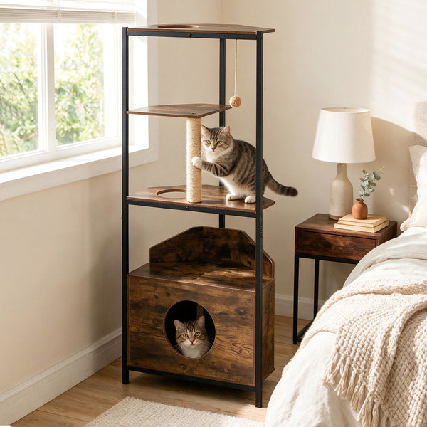 Corner Cat Tree with Scratching Post and Playing Ball Through-hole Design for Indoor