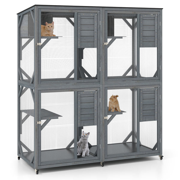 Spacious Fir Wood Outdoor Cat Enclosure for Multiple Cats