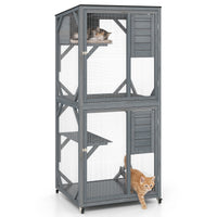 182 CM Large Wooden Cat Enclosure on Wheels with Resting Box