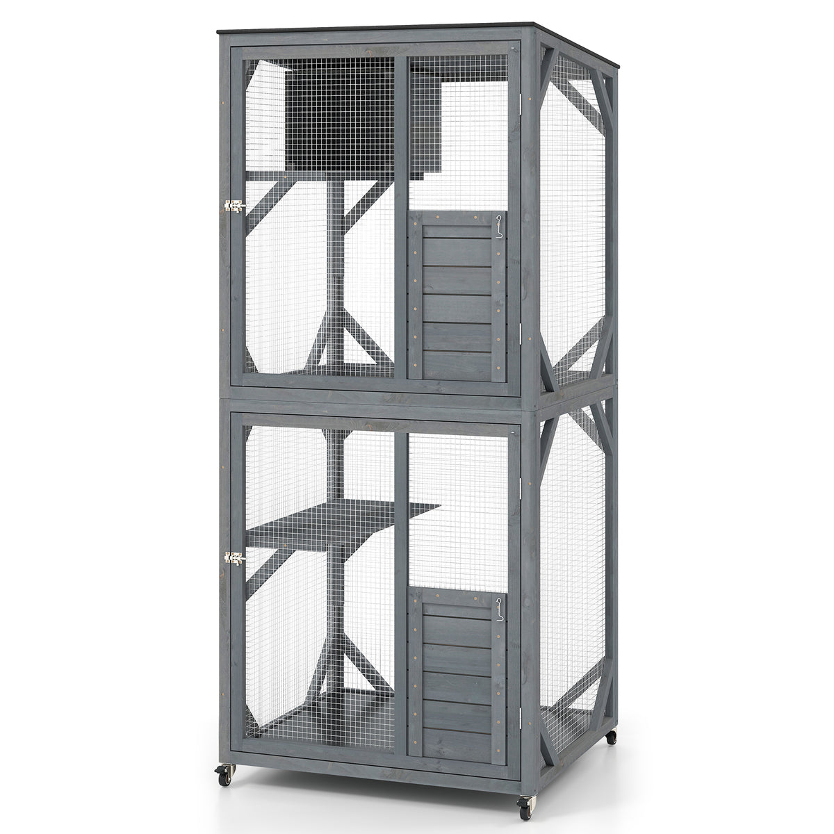 182 CM Large Wooden Cat Enclosure on Wheels with Resting Box