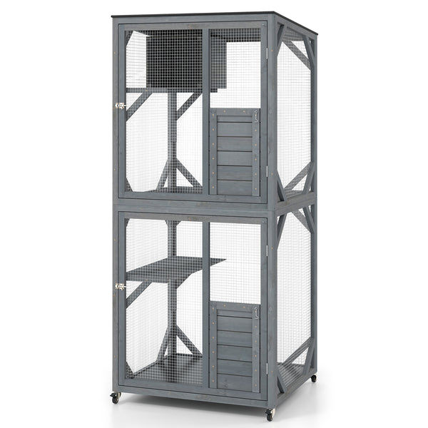 182 CM Large Wooden Cat Enclosure on Wheels with Resting Box