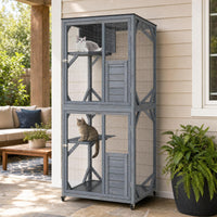 182 CM Large Wooden Cat Enclosure on Wheels with Resting Box