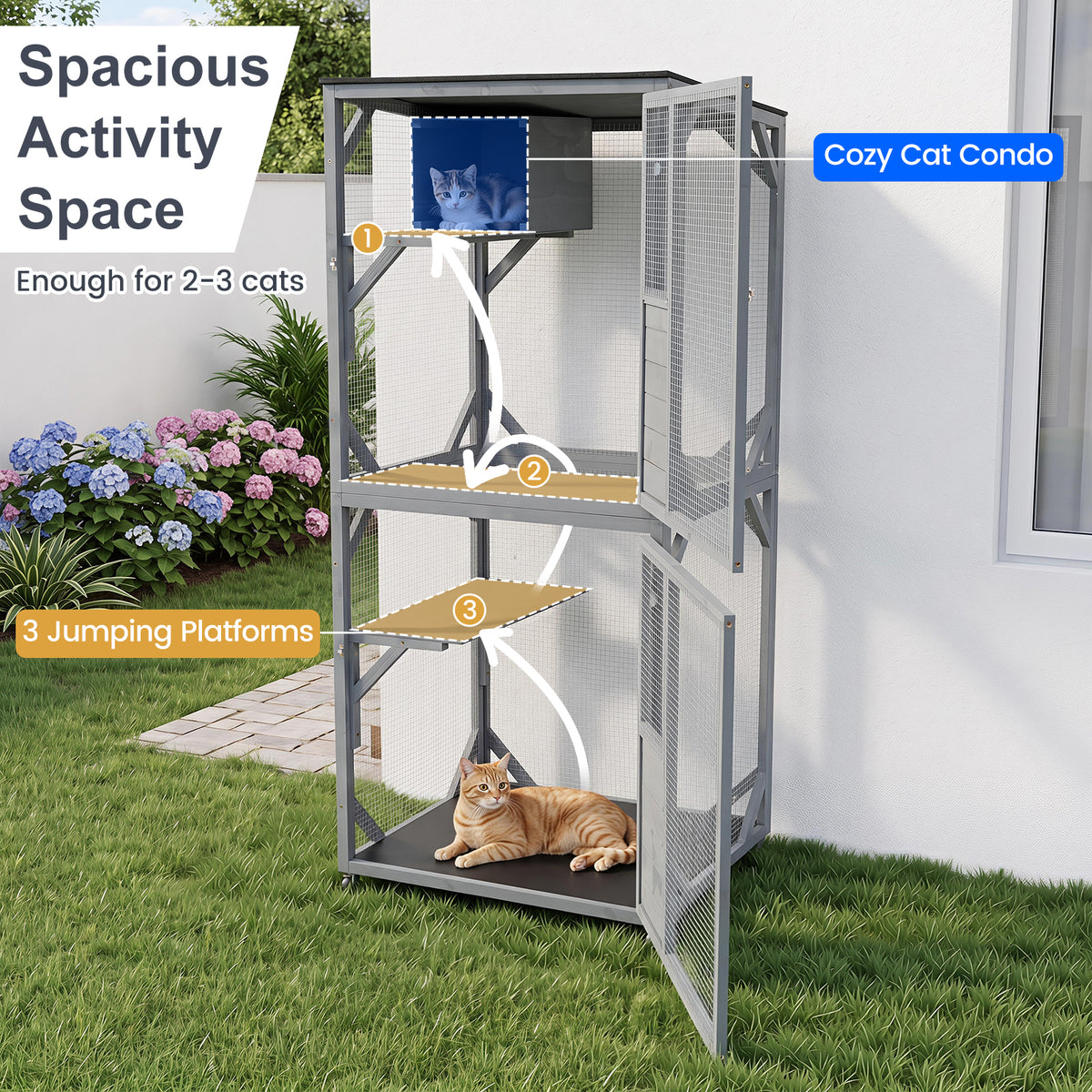 182 CM Large Wooden Cat Enclosure on Wheels with Resting Box