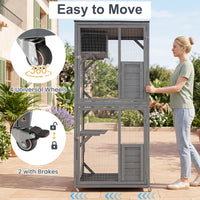 182 CM Large Wooden Cat Enclosure on Wheels with Resting Box
