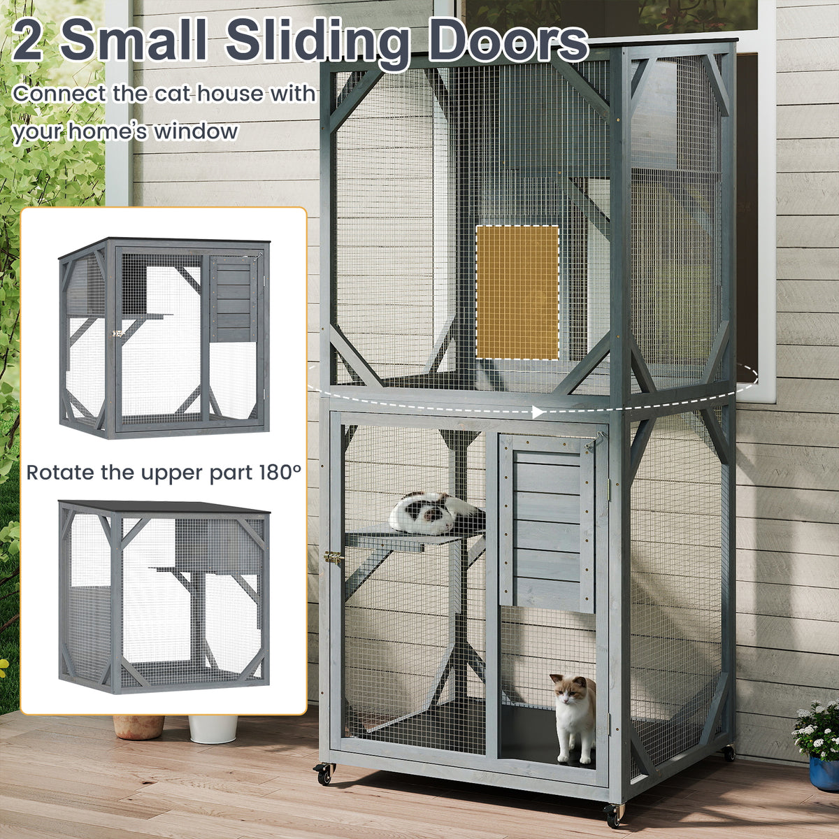 182 CM Large Wooden Cat Enclosure on Wheels with Resting Box