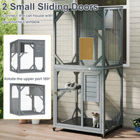 182 CM Large Wooden Cat Enclosure on Wheels with Resting Box