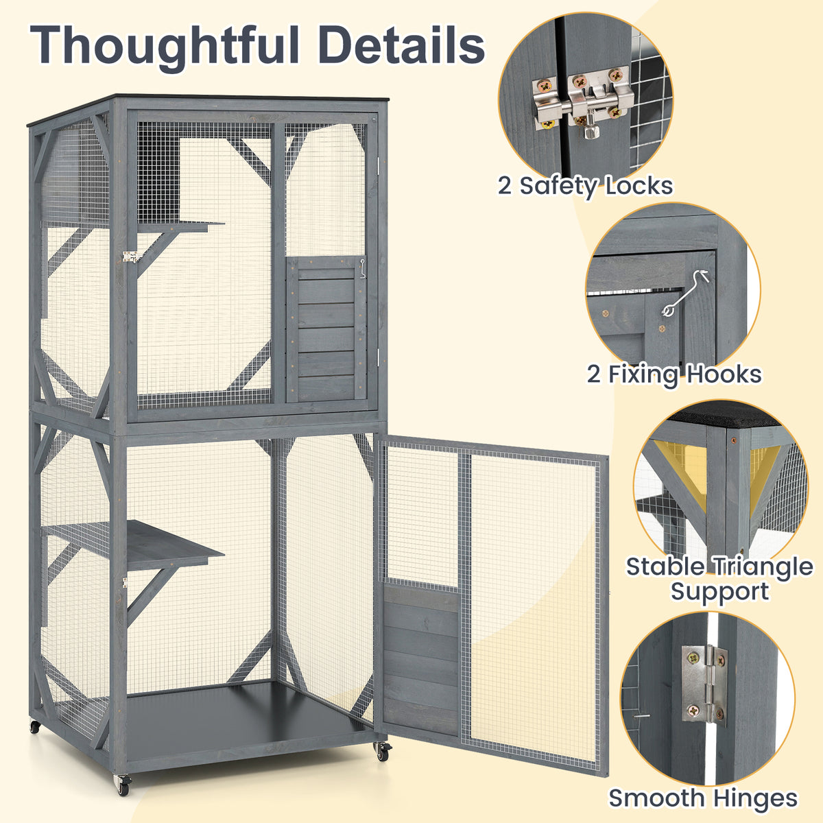 182 CM Large Wooden Cat Enclosure on Wheels with Resting Box