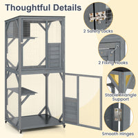 182 CM Large Wooden Cat Enclosure on Wheels with Resting Box