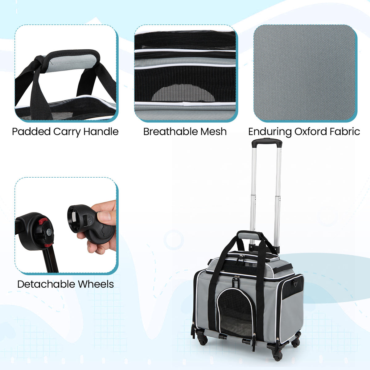 Foldable Pet Carrier with Wheels Airline Approved with Telescopic Handle