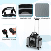 Foldable Pet Carrier with Wheels Airline Approved with Telescopic Handle