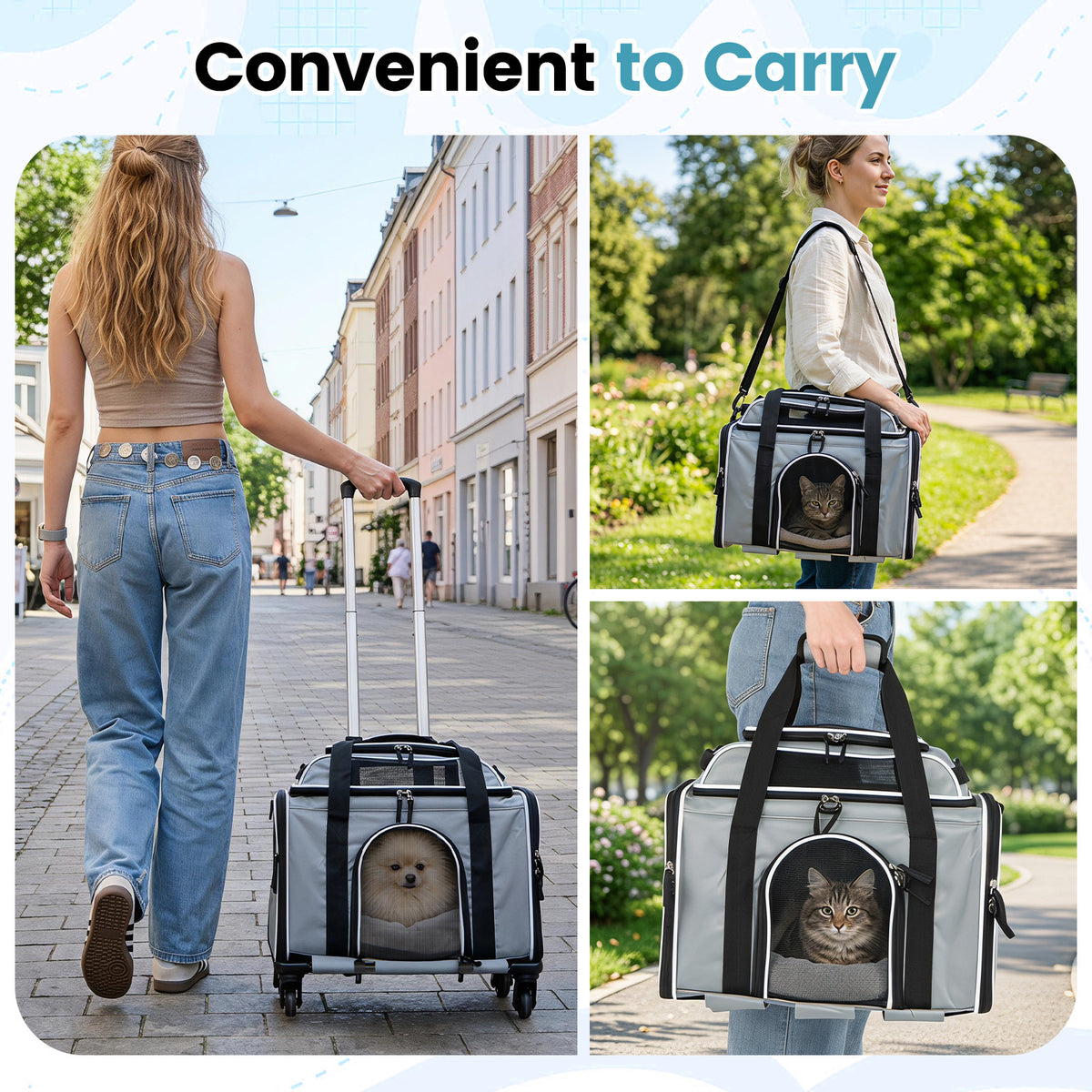 Foldable Pet Carrier with Wheels Airline Approved with Telescopic Handle