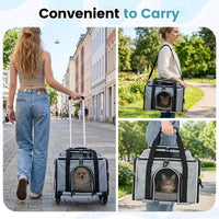 Foldable Pet Carrier with Wheels Airline Approved with Telescopic Handle