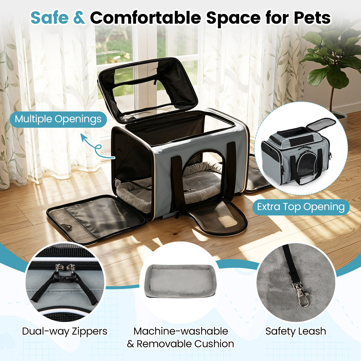 Foldable Pet Carrier with Wheels Airline Approved with Telescopic Handle