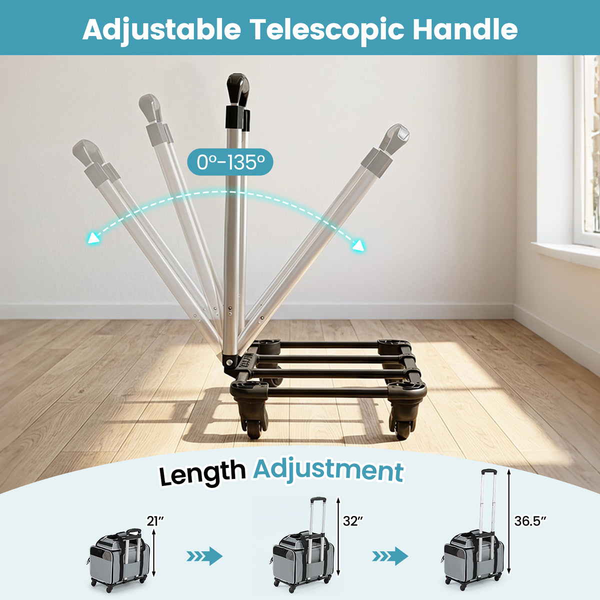 Foldable Pet Carrier with Wheels Airline Approved with Telescopic Handle