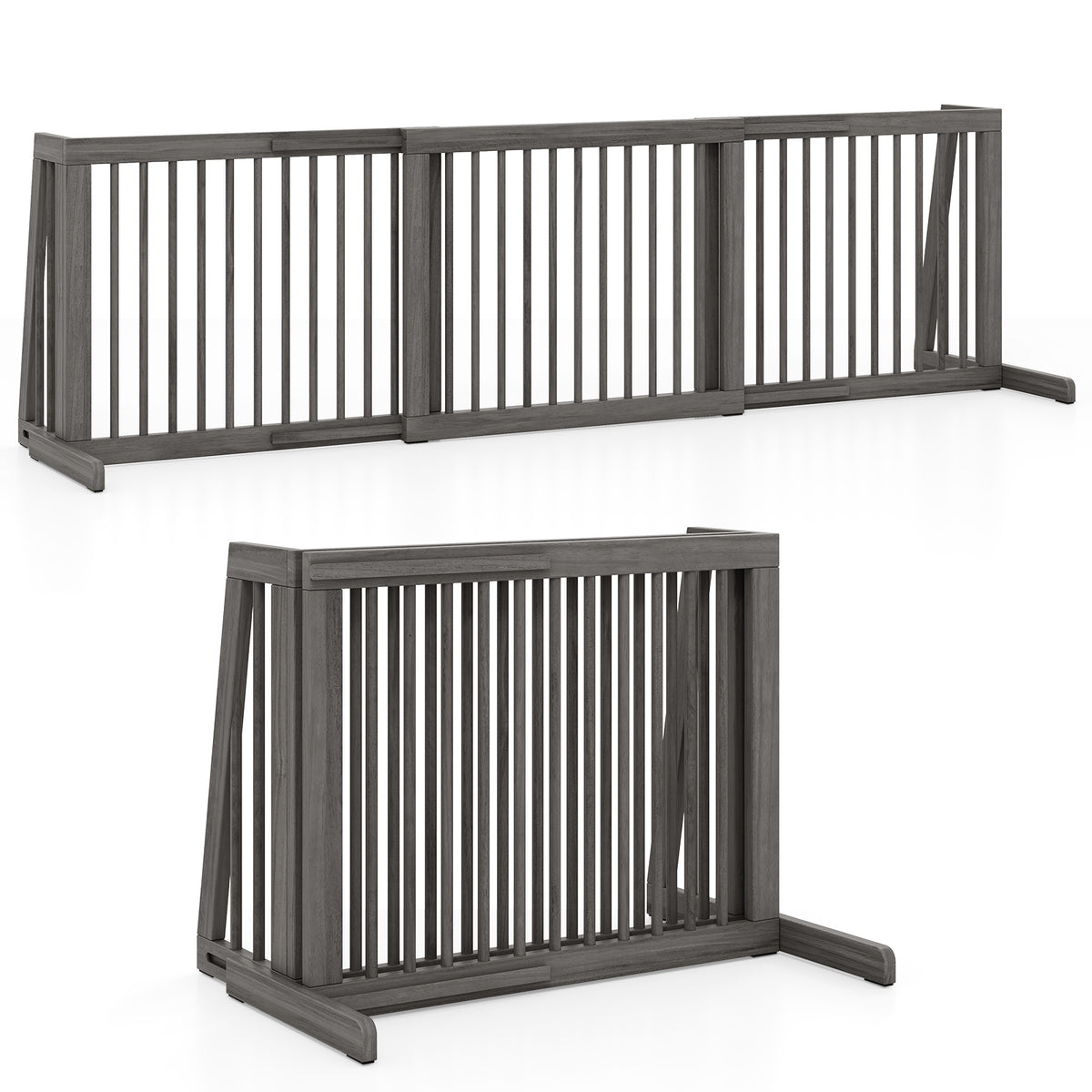 3 Panel Folding Wood Pet Slide Gate with Adjustable Length for Dogs