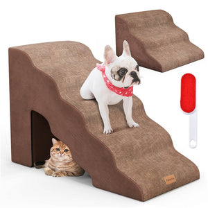 Foam Pet Stairs Set w/5-Tier & 3-Tier Dog Ramps, Non-Slip & Gentle-Slope Wide Dog Steps