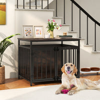 Furniture Style Dog Crate, Chew-Resistant Dog Cage with Three Doors & Hollow Top