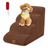 4-Step Pet Stairs/Ramp with Pet Hair Remover, High Density Foam Extra Wide Dog Steps