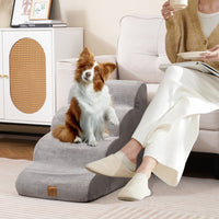 4-Step Pet Stairs/Ramp with Pet Hair Remover, High Density Foam Extra Wide Dog Steps