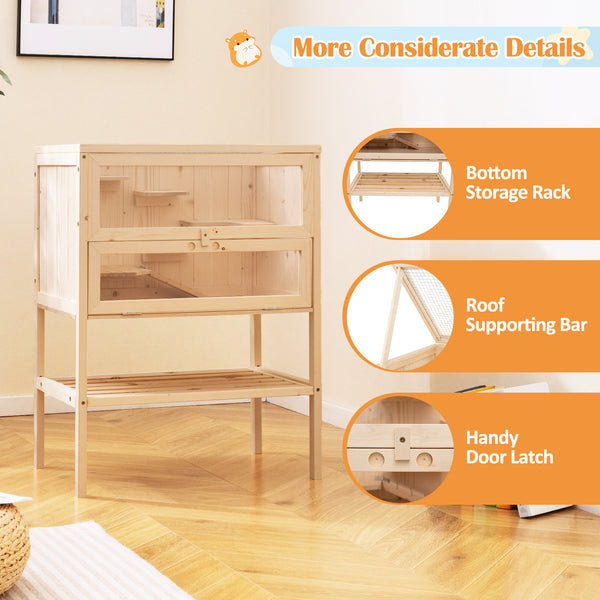 80 cm Freestanding Hamster Cage, Wooden Hamster Habitat Playpen