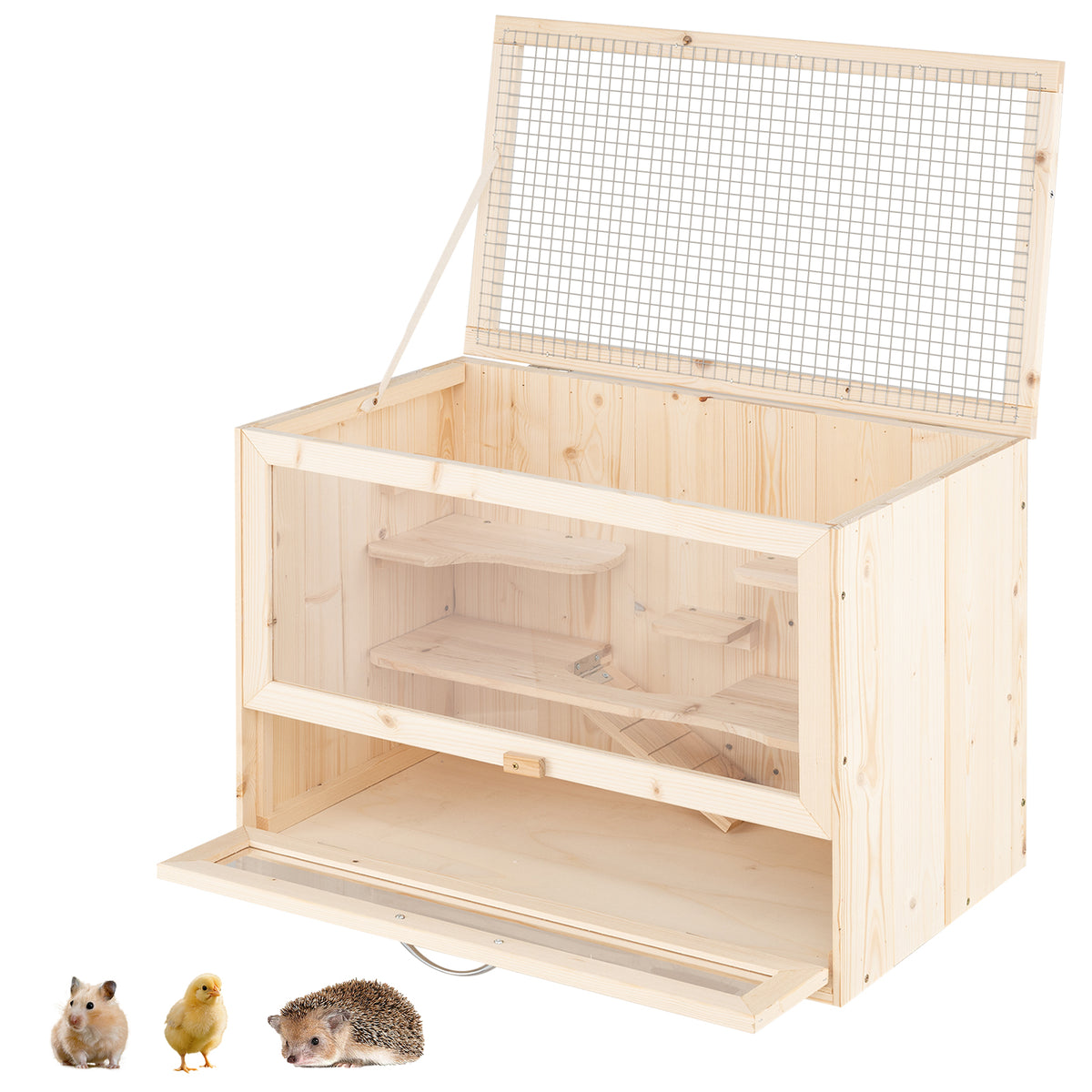 Wooden Hamster Cage, Hamster Habitat Playpen w/Mesh Flip Roof