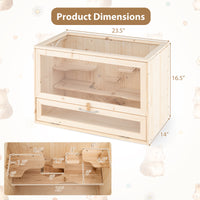 Wooden Hamster Cage, Hamster Habitat Playpen w/Mesh Flip Roof