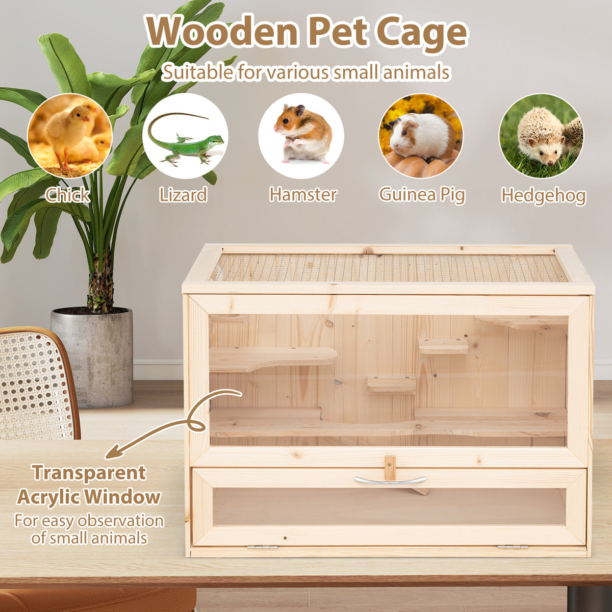 Wooden Hamster Cage, Hamster Habitat Playpen w/Mesh Flip Roof – Giantex.au